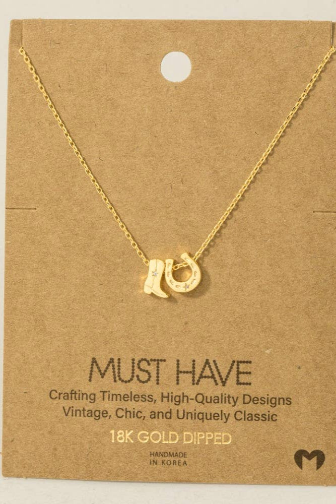 Cowboy Boots & Horse Shoe Charm Necklace