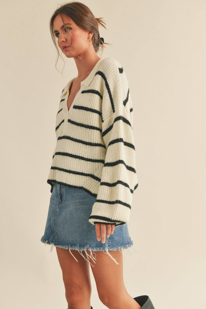 Striped Pattern Collar Sweater