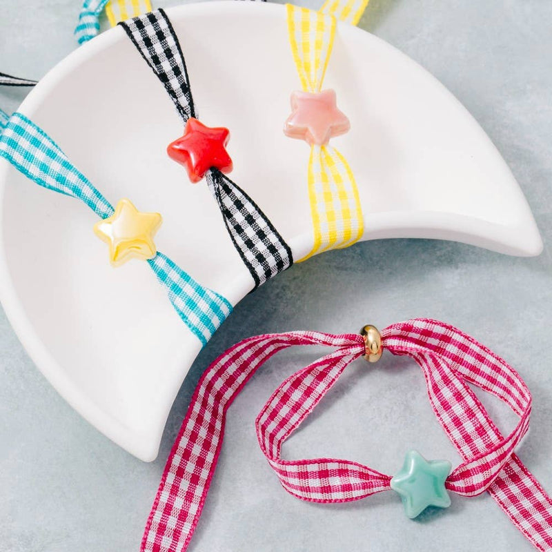 Star Charm Plaid Ribbon Bracelet