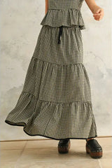 Gingham Pattern Tiered Skirt