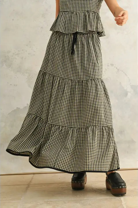 Gingham Pattern Tiered Skirt