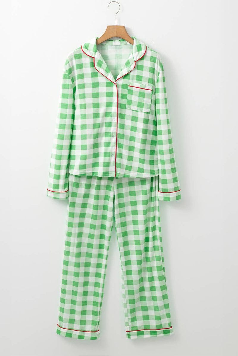 Plaid Print Shirt and Pants Pajama Set