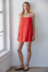 Woven Linen Square Neck Strap Mini Dress