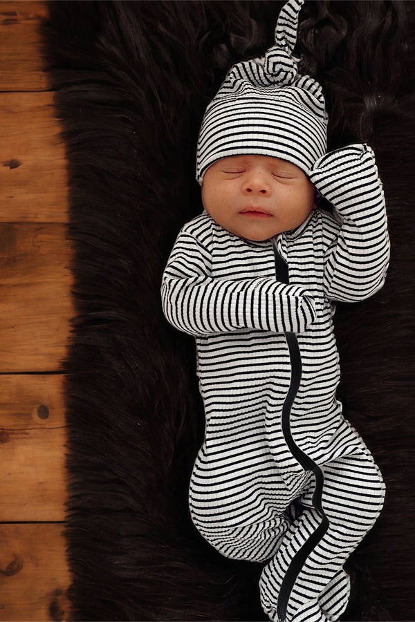 Black Stripe Ribbed Zip Footie