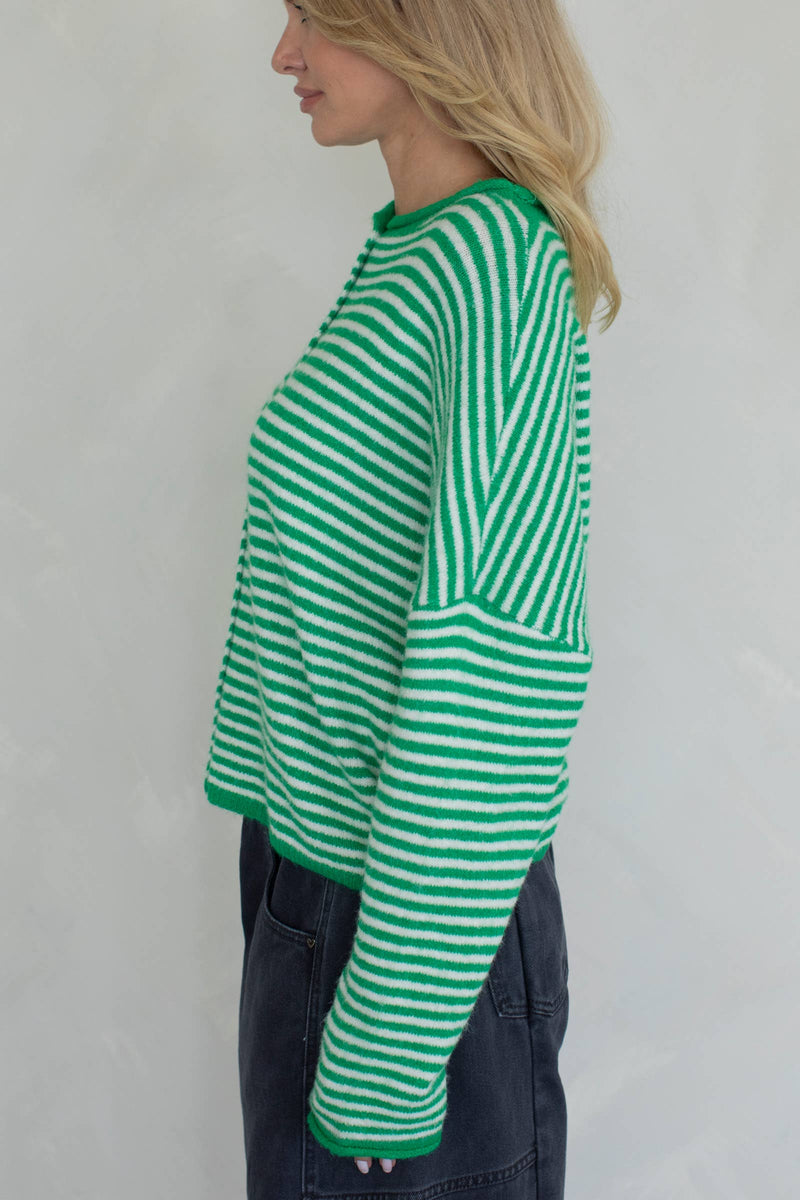 Piper Cardigan - Green Mini Striped