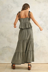 Gingham Pattern Tiered Skirt