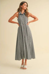 Striped Button Down Shirt Dress