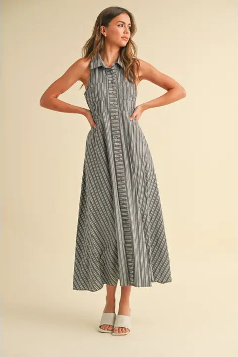 Striped Button Down Shirt Dress