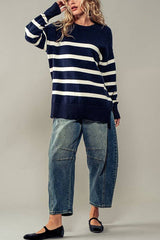 Draped and Striped Long Sleeve Knit