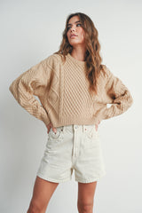 Casual Solid Cable Knit Sweater