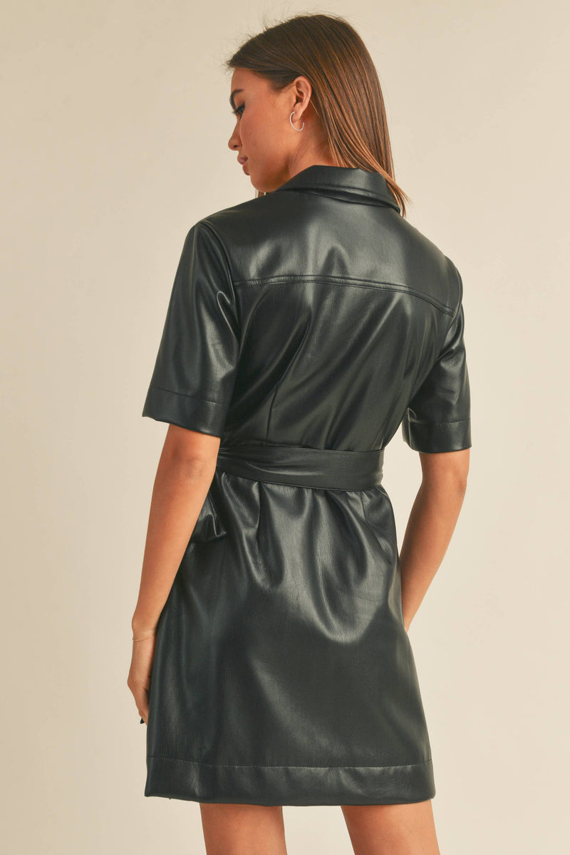 Marcie Pleather Collared Wrap Dress