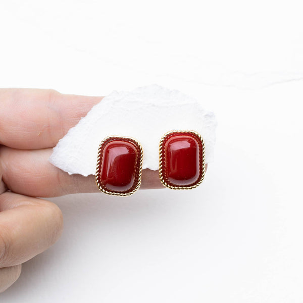 Glossy Red Stud Earrings