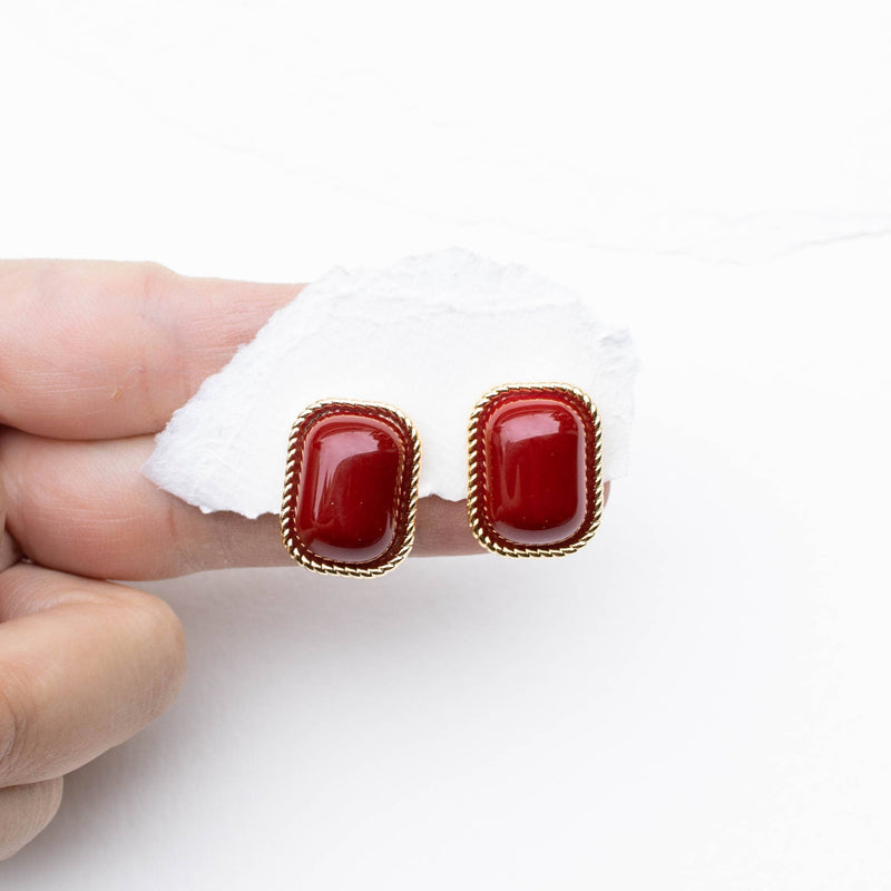 Glossy Red Stud Earrings