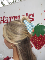 KAXI Blue Gingham Strawberry Charm Claw Clip