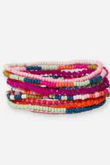Sage Mixed Stripe Beaded 10 Strand Stretch Bracelets Rainbow