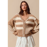 Multi Stripe Button Front Sweater Cardigan