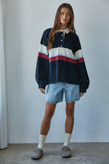 Striped Jersey Collar Pullover