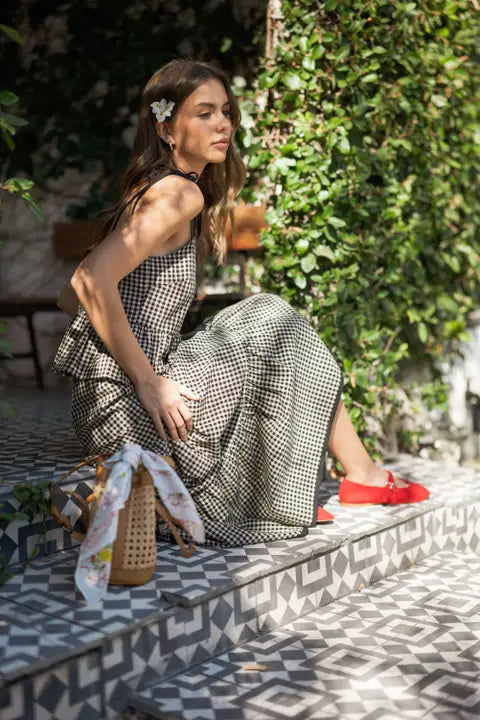 Gingham Pattern Tiered Skirt