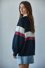 Striped Jersey Collar Pullover