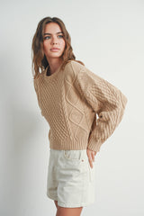 Casual Solid Cable Knit Sweater