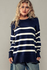 Draped and Striped Long Sleeve Knit