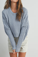 Casual Solid Cable Knit Sweater