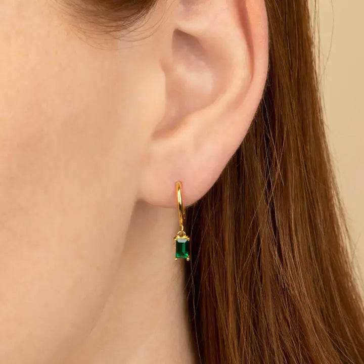 Emerald Baguette Hoops