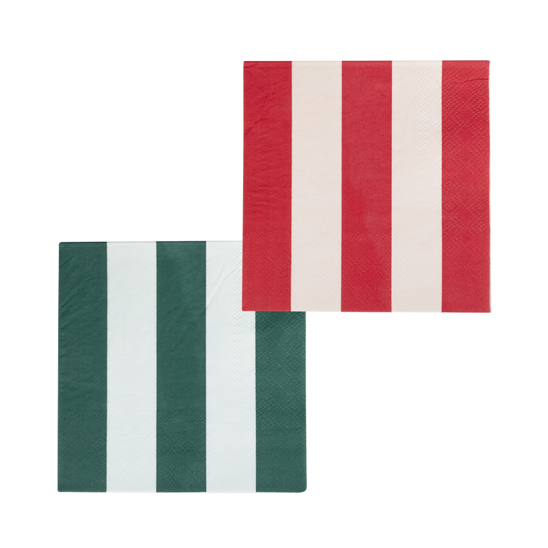 Red and Pink Green and Mint Striped Cocktail Napkin Set