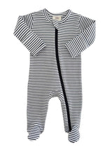 Black Stripe Ribbed Zip Footie