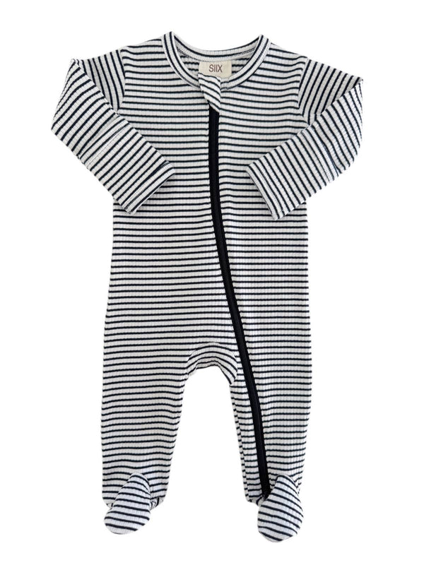 Black Stripe Ribbed Zip Footie