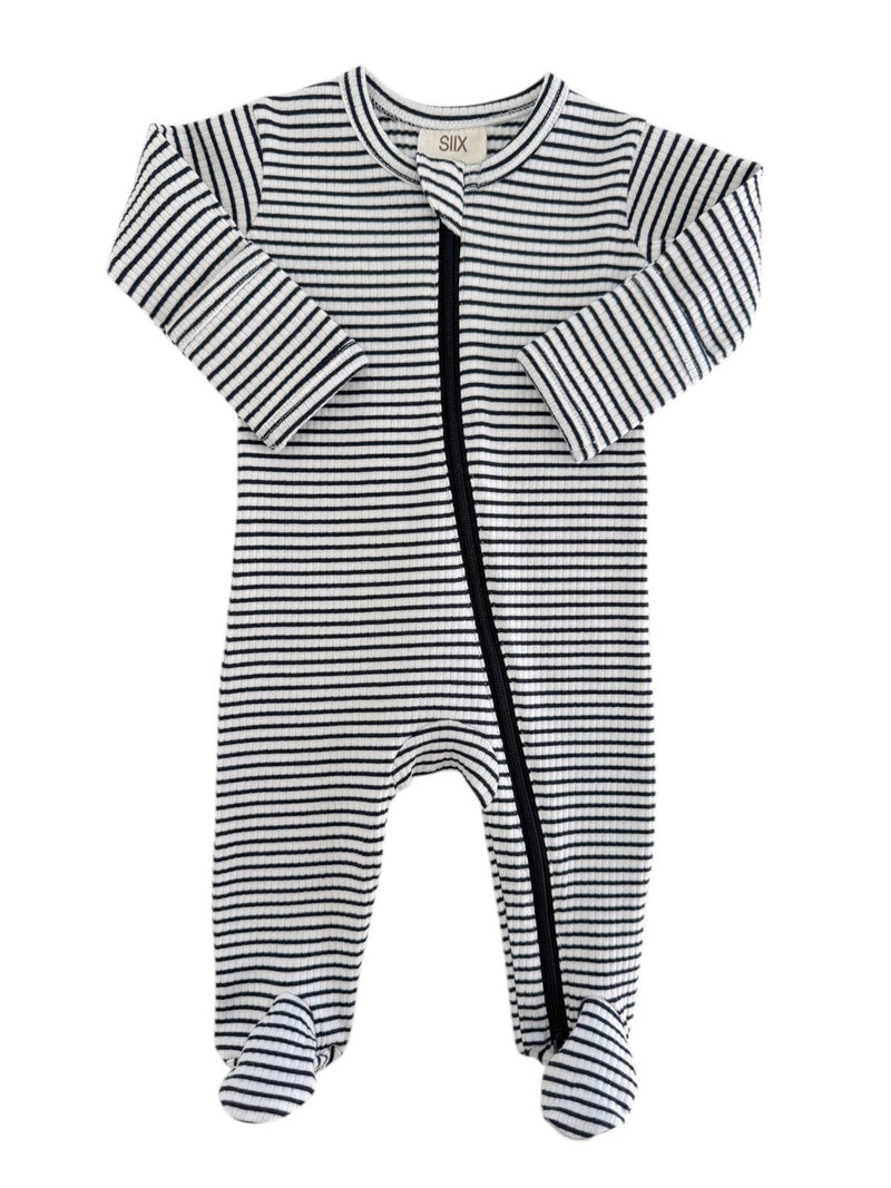 Black Stripe Ribbed Zip Footie