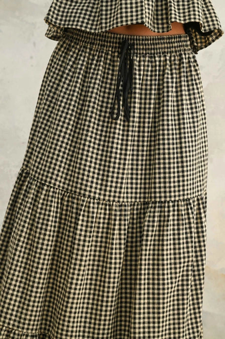 Gingham Pattern Tiered Skirt