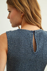 Smocked Top Denim Long Dress