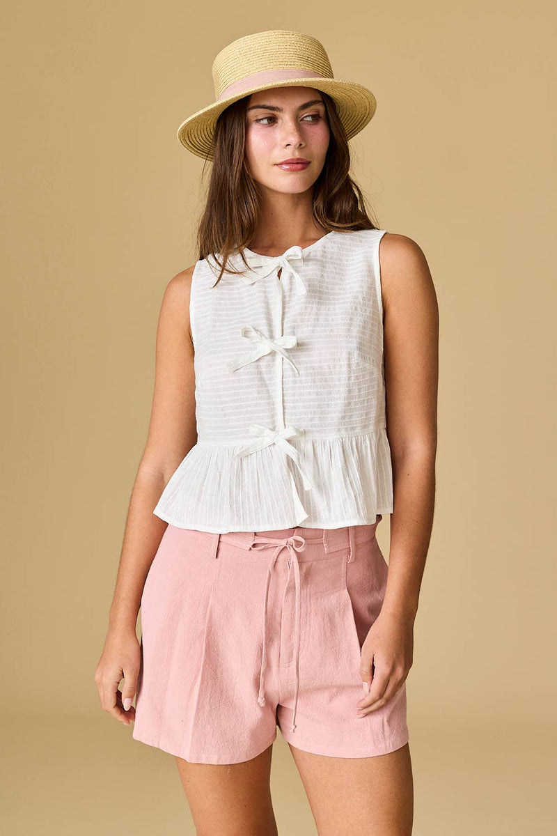 River Sleeveless Triple Bow Tie Top