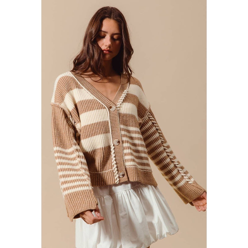 Multi Stripe Button Front Sweater Cardigan