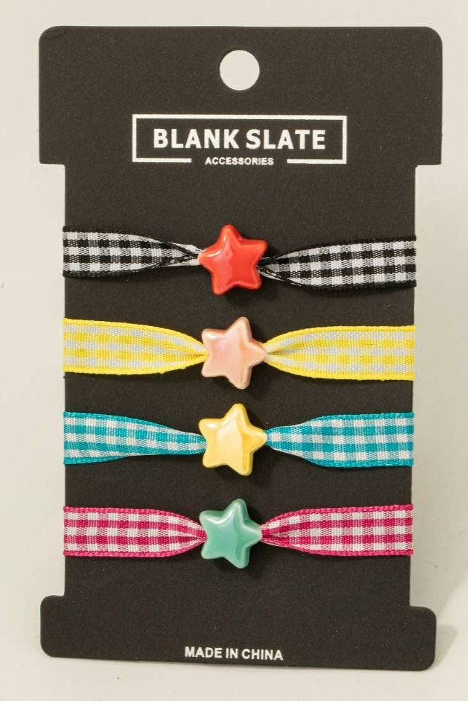 Star Charm Plaid Ribbon Bracelet