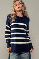 Draped and Striped Long Sleeve Knit