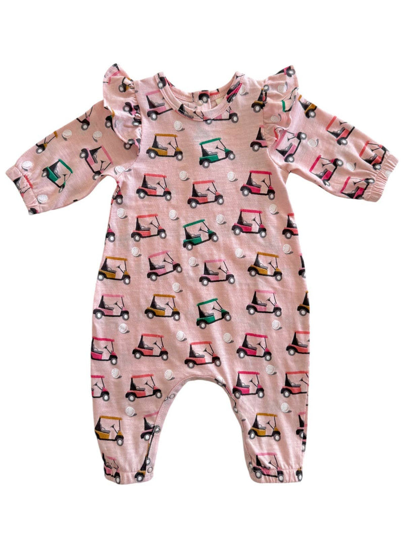 Golf Cart Pink Long Sleeve Ruffle Onesie
