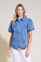 Kinley Washed Printed Denim Shirt