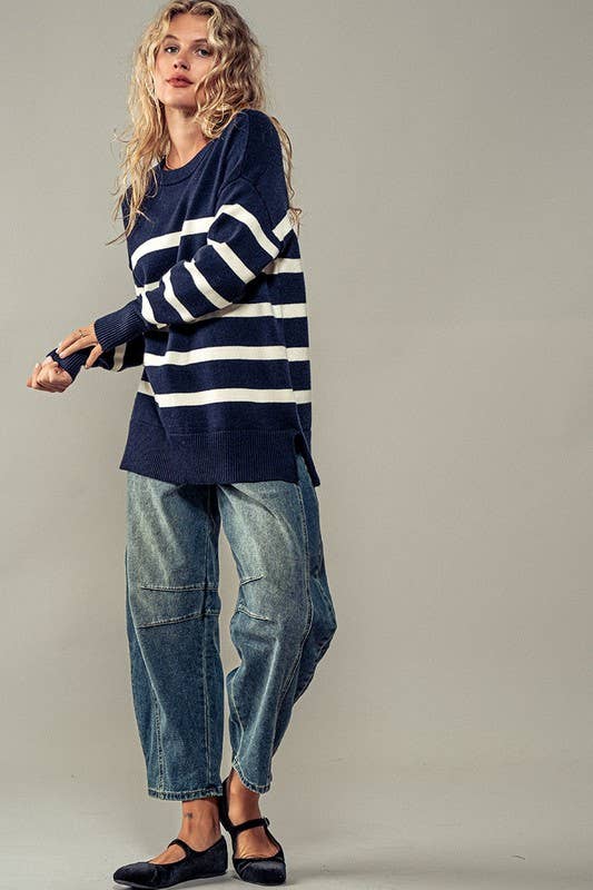 Draped and Striped Long Sleeve Knit