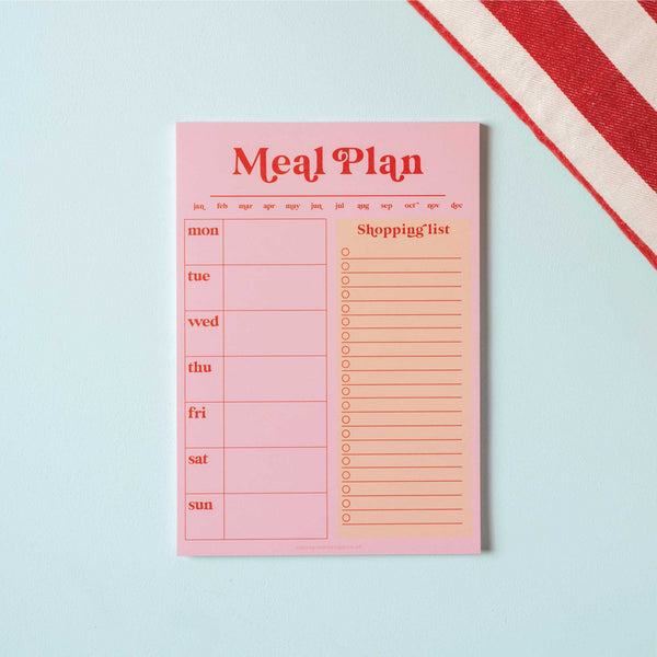 Weekly Meal Planner & Shopping List Pad Pink & Red