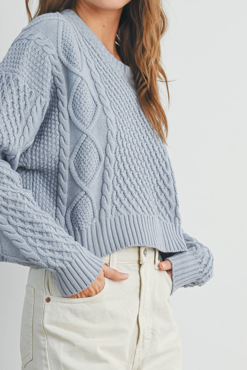 Casual Solid Cable Knit Sweater