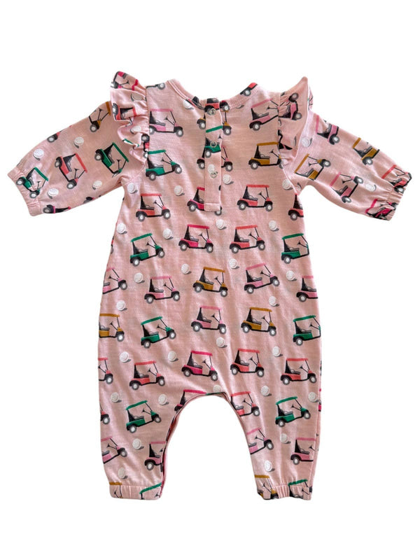 Golf Cart Pink Long Sleeve Ruffle Onesie