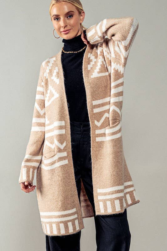 Aztec Print Open Cardigan