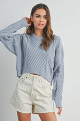 Casual Solid Cable Knit Sweater