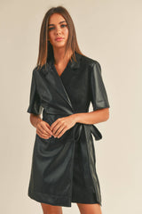 Marcie Pleather Collared Wrap Dress