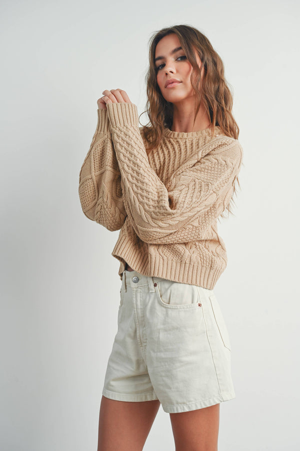 Casual Solid Cable Knit Sweater