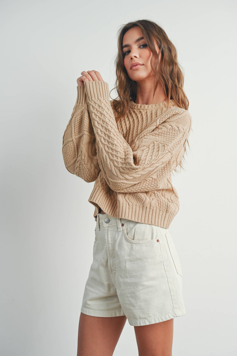 Casual Solid Cable Knit Sweater