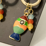 Fish And Bead Charm Hoop Earrings