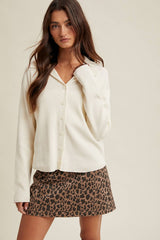 Ribbed Collared Button-Up Knit Top